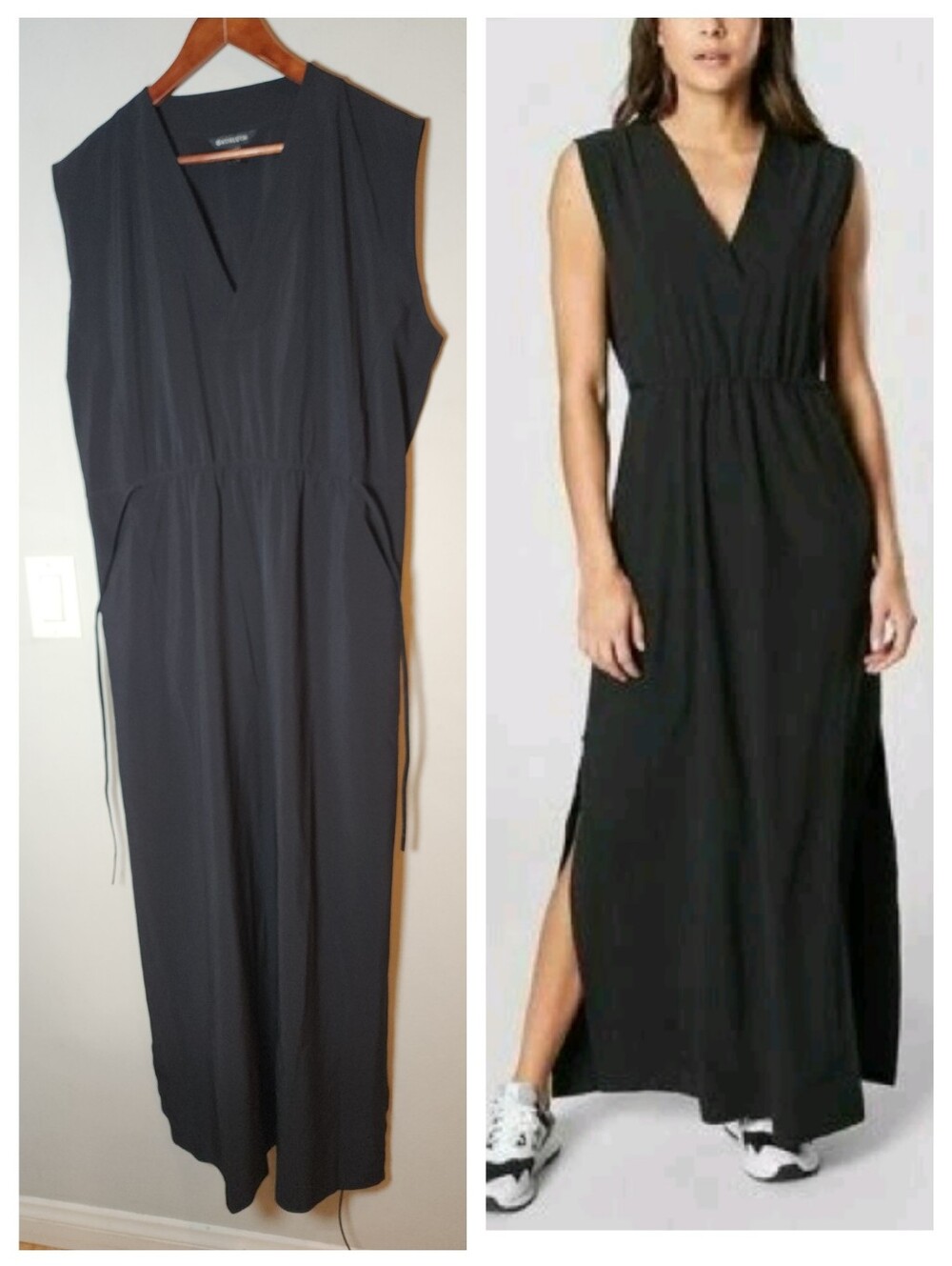 Size Large Tall Athleta Marlow Black Maxi Dress Pockets Sleeveless Lightweight